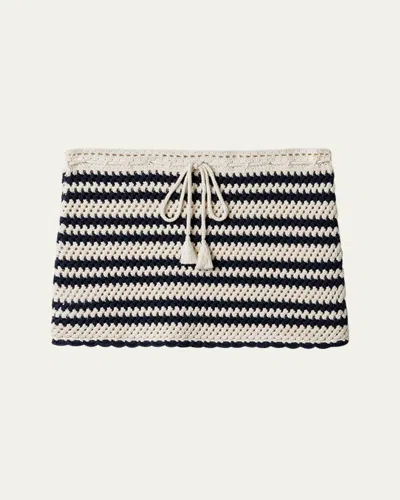 Miu Miu Striped Cotton Crochet Mini Skirt In Multi