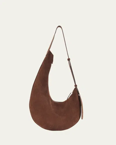Aesther Ekme Lune Calfskin Suede Hobo Bag In Brown