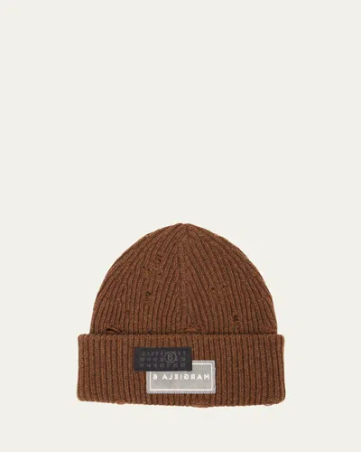 Mm6 Maison Margiela Numeric Knit Beanie In Brown