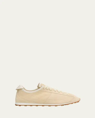 Jacquemus Sneaker Tennis In Ivory Crocodile Effect Suede Women In Neutral