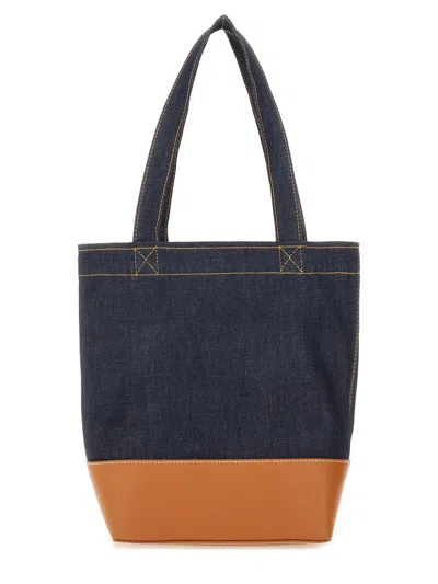 Apc Two-tone Denim And Leather Axelle Shopping Bag In Brown