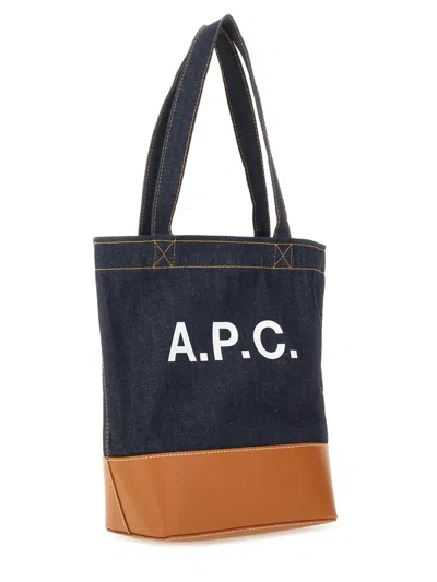 Apc Two-tone Denim And Leather Axelle Shopping Bag In Brown