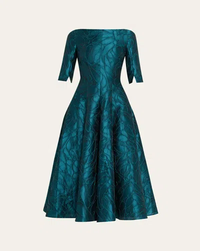 Talbot Runhof Honeydrop Jacquard Short-sleeved Midi Dress In Blue