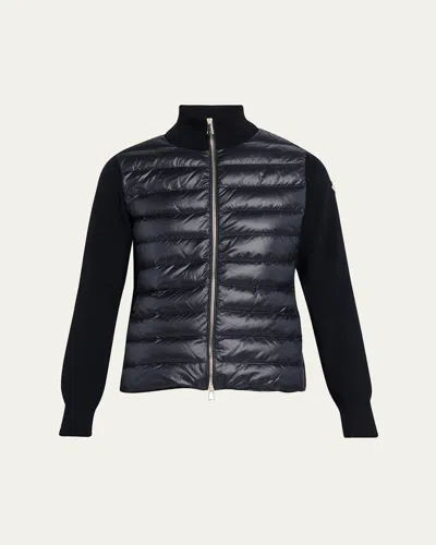 Moncler Ribbed Wool And Quilted Shell Down Jacket In Blue