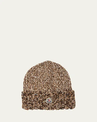 Moncler Multicolor Wool Beanie Hat In Brown