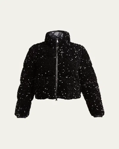Moncler Textured Cropped Down Jacket With High Collar In Black