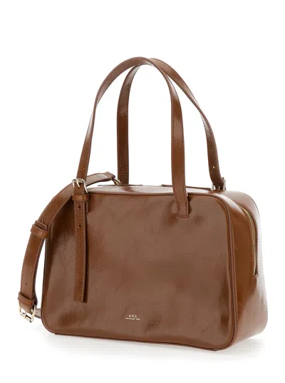 Apc Virginie Brown Shoulder Bag With Removable Shoulder Strap And Front Logo In Leather Woman