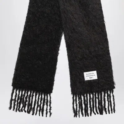 Acne Studios Wool Scarf Featuring Logo And Fringed Edges In Black