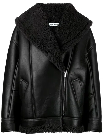 Acne Studios Shawl-collar Leather Biker Jacket In Black