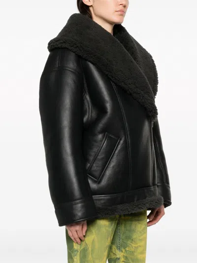 Acne Studios Shawl-collar Leather Biker Jacket In Black