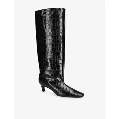 Totême Brown Crocodile-embossed Leather Boots In Black