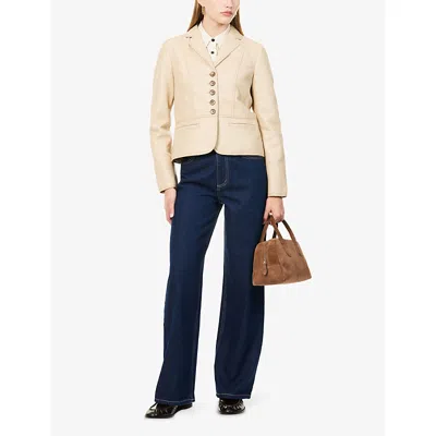 Me And Em And Em Womens Pale Tan Luxe Fitted Leather Jacket In Neutral