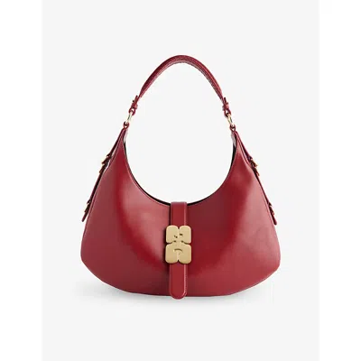 Ganni Kat Small Red Shoulder Bag With Adjustable Handle And Logo Plaque On The Front In Leather Woman In Red