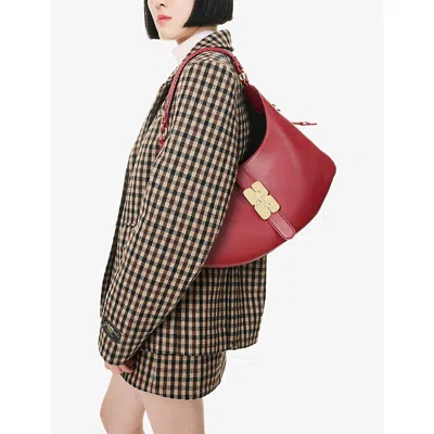 Ganni Kat Small Red Shoulder Bag With Adjustable Handle And Logo Plaque On The Front In Leather Woman In Red