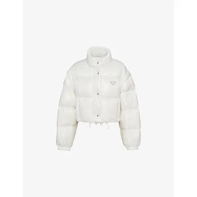 Prada Re-nylon Cropped Convertible Down Jacket In White
