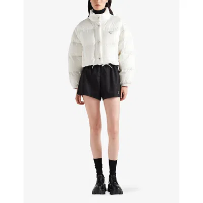 Prada Re-nylon Cropped Convertible Down Jacket In White