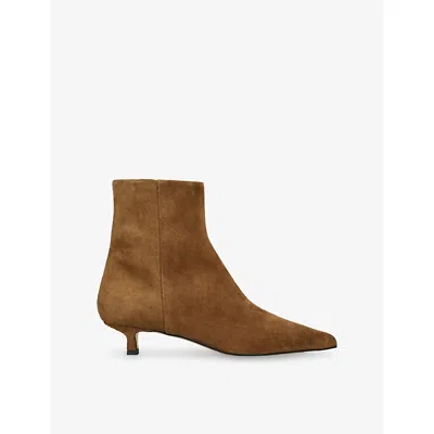 Aeyde Suede Kitten Heel Pointed Toe Boots In Brown