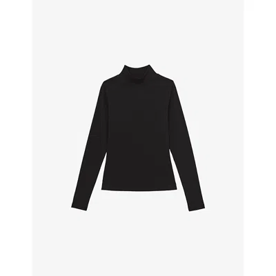 Reiss Womens Black Polly Ribbed Stretch-cotton Top In Black