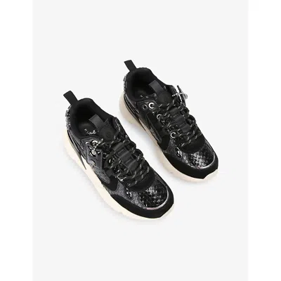 Kurt Geiger Kurt Runner Snake-embossed Mesh Sneakers In Black