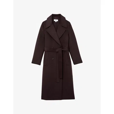 Reiss Womens Aubergine Rene Double-breasted Wool-blend Coat In Pink
