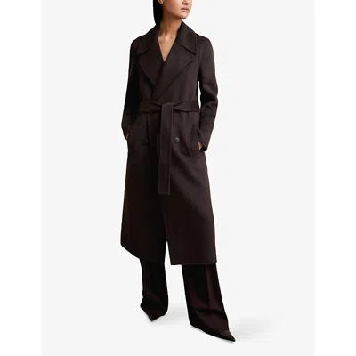 Reiss Womens Aubergine Rene Double-breasted Wool-blend Coat In Pink