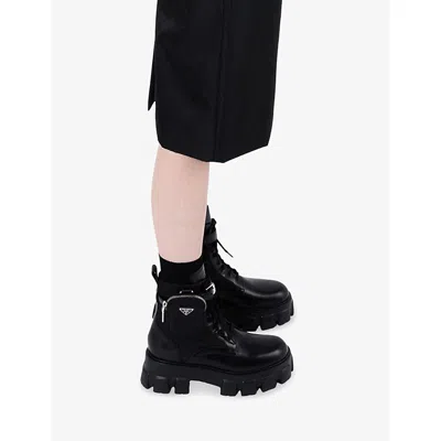 Prada Monolith Combat Boots In Black