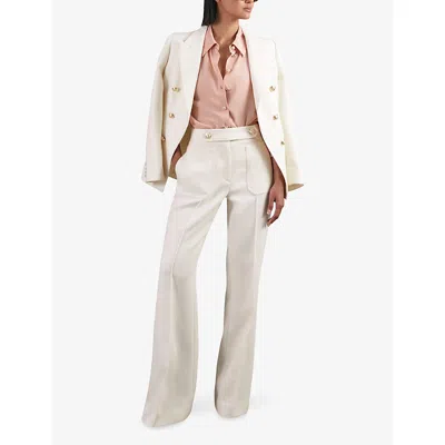 Reiss Womens White Lily Flared-leg Stretch Wool-blend Trousers In White