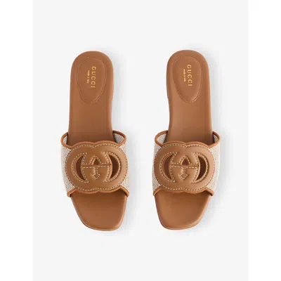 Gucci Gg Interlocking Slide Sandal In Brown