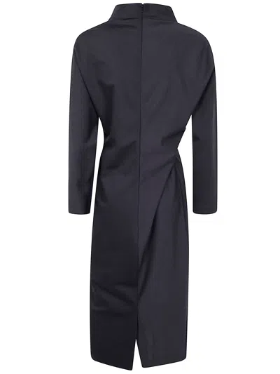 Alberta Ferretti Slit Back Fitted High Neck Midi Dress In Brown