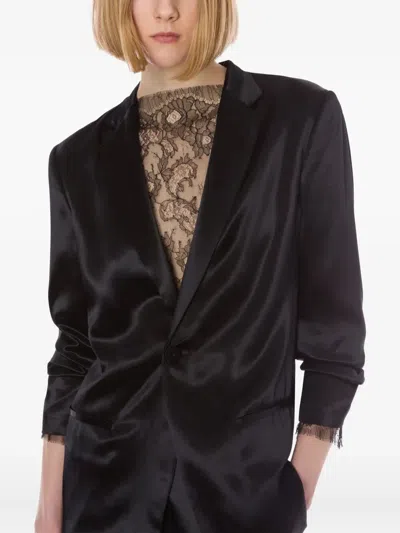 Alberta Ferretti Satin Finish Notched Lapels Long Sleeves In Blue