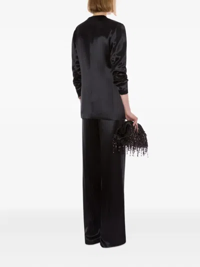 Alberta Ferretti Satin Finish Notched Lapels Long Sleeves In Blue