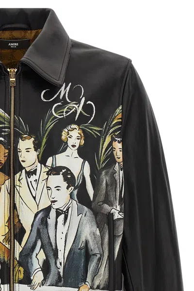 Amiri Graphic Print Leather Jacket With Collared Neck In Brown