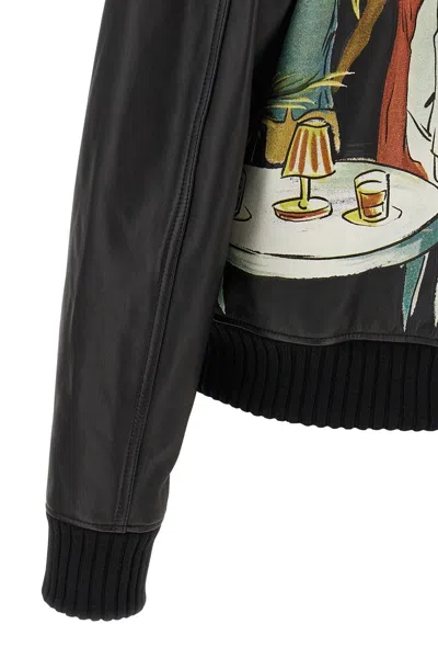 Amiri Graphic Print Leather Jacket With Collared Neck In Brown