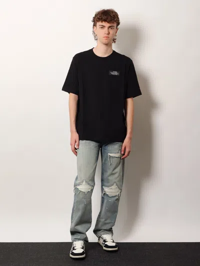 Amiri Black Crewneck T-shirt With Logo Patch On The Front And Maxi Logo Print On The Rear In Black