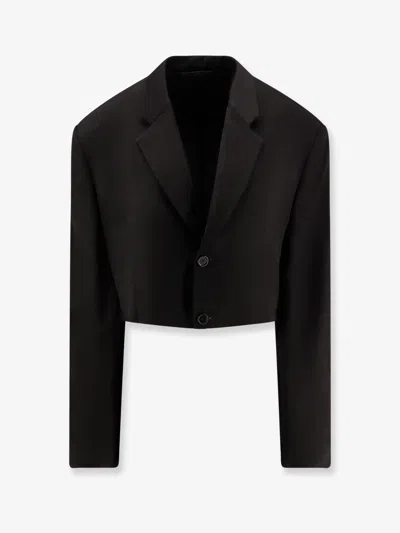 Balenciaga Women Single Breasted Cut Off Viscose And Wool Blazer In Black