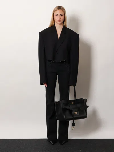 Balenciaga Women Single Breasted Cut Off Viscose And Wool Blazer In Black