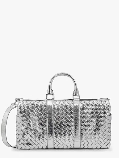 Bottega Veneta Men Silver Leather Duffle Bag With Intrecciato Motif In Multi