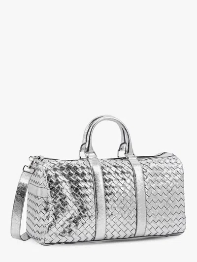Bottega Veneta Men Silver Leather Duffle Bag With Intrecciato Motif In Multi