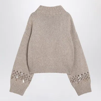 Brunello Cucinelli Chunky Knit Openwork Sweater Featuring Sequins In Neutral