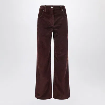 Brunello Cucinelli Wide-leg Bordeaux Velvet Trousers Women In Brown