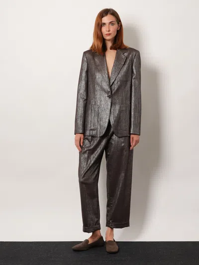 Brunello Cucinelli Women Single-breasted Lurex Fabric Blazer In Brown