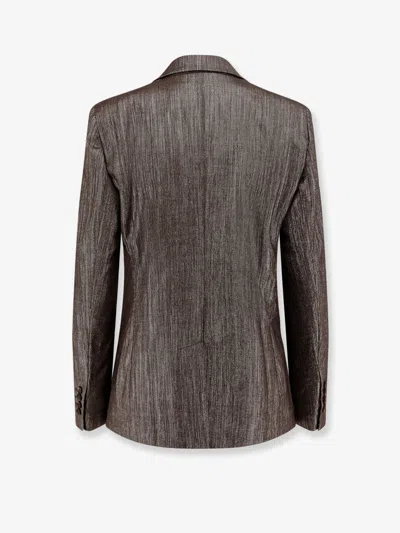 Brunello Cucinelli Women Single-breasted Lurex Fabric Blazer In Brown