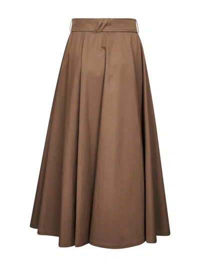 Burberry Beige Skirt With Adjustable Belt And Button Closure In Cotton Woman In Brown