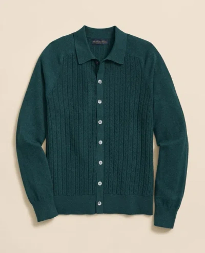 Brooks Brothers Cotton Mini-cable Polo Cardigan In Green