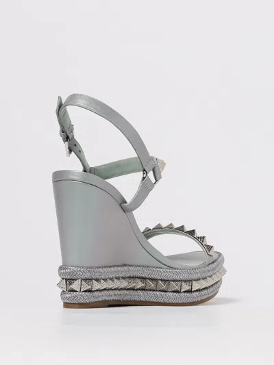 Christian Louboutin Pyraclou Metallic Spike Red Sole Wedge Sandals In Gray