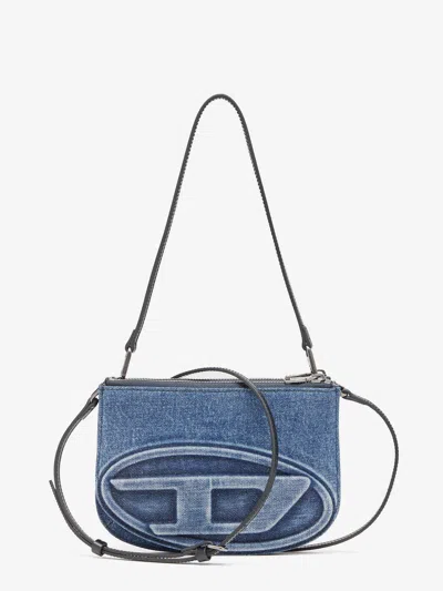 Diesel Denim Bag With Prominent Logo And Sleek Accents In Blue