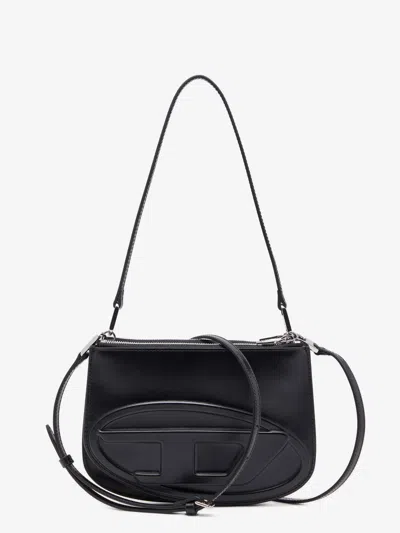 Diesel 1dr 20. Twin Shoulder Bag In Black Leather In Black