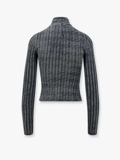 Diesel Stretch Cotton High Neck Long Sleeve Top In Multi