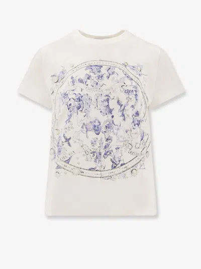 Dior Printed Graphic Round Neck Short Sleeve Top In White