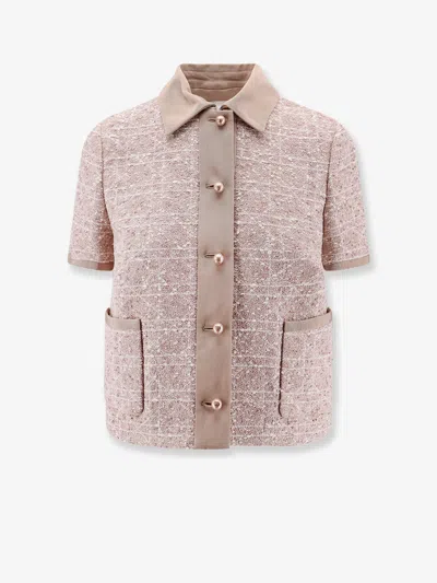 Dior Women Macrocannage Short Sleeve Cotton Blend Tweed Blazer In Pink